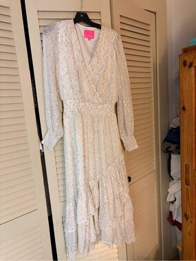 Lilly Pulitzer White Midi Dress with Gold Foil Detail